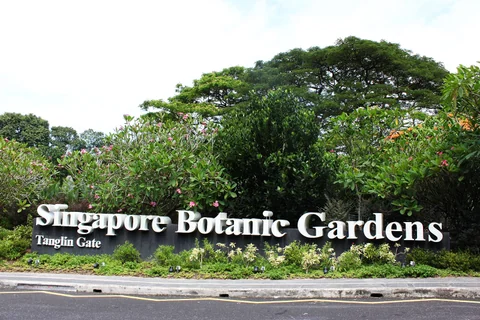 路旁的 Singapore Botanic Gardens Tanglin Gate 入口標誌。